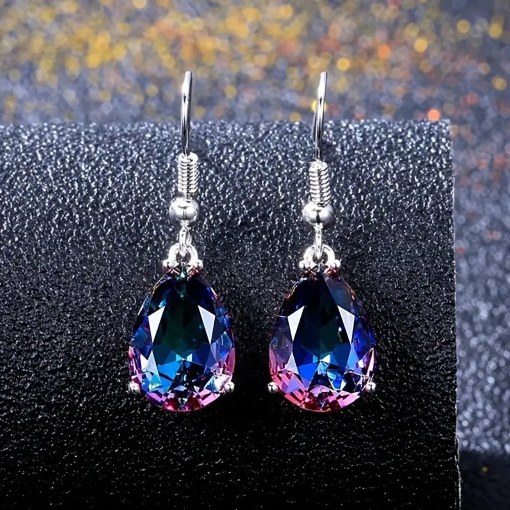 NWT Fashion Dangle Luxury Sparkling Water Drops Colorful Earrings